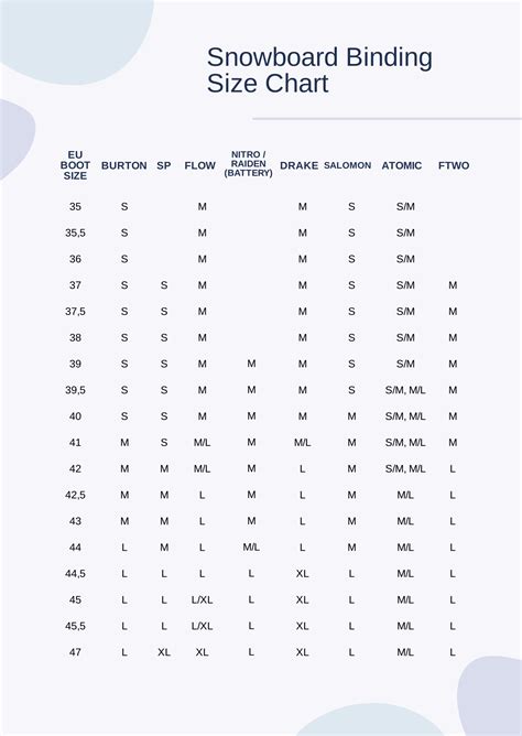 snowboard binding sizes chart.